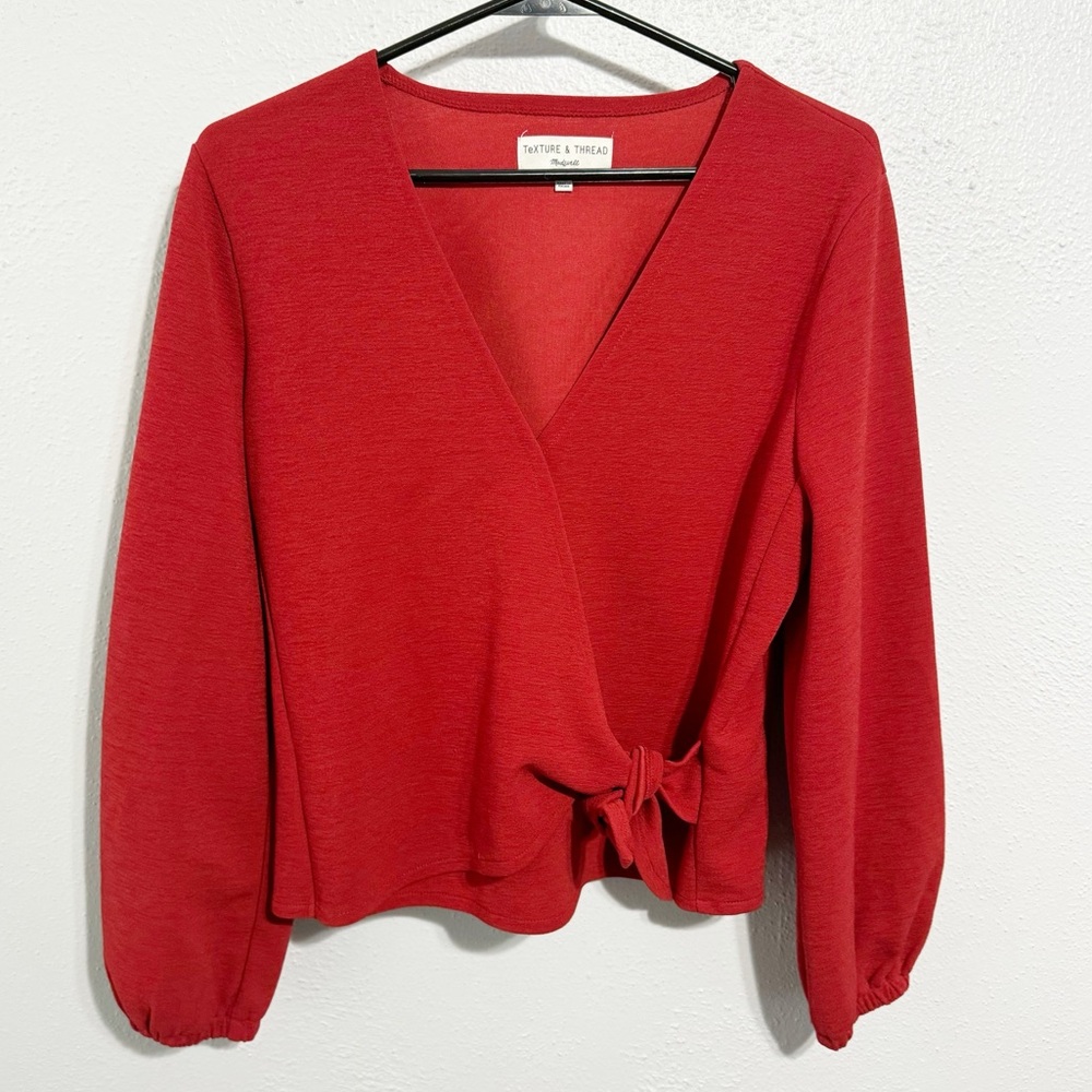 Madewell red faux wrap front blouse small